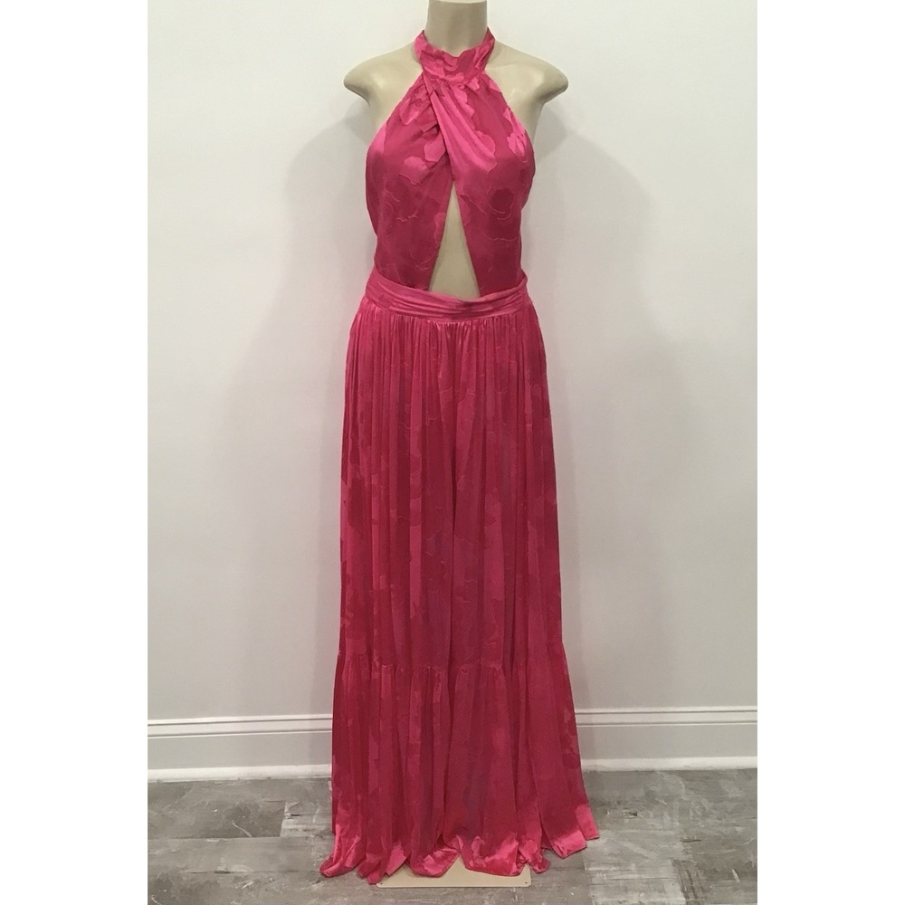 Michael Costello x Revolve Carolina Gown Pink Floral Burnout Long Size Large NWT